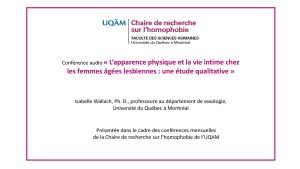 Conférence: «L’apparence physique et la vie intime chez les femmes âgées lesbiennes: une étude qualitative»
